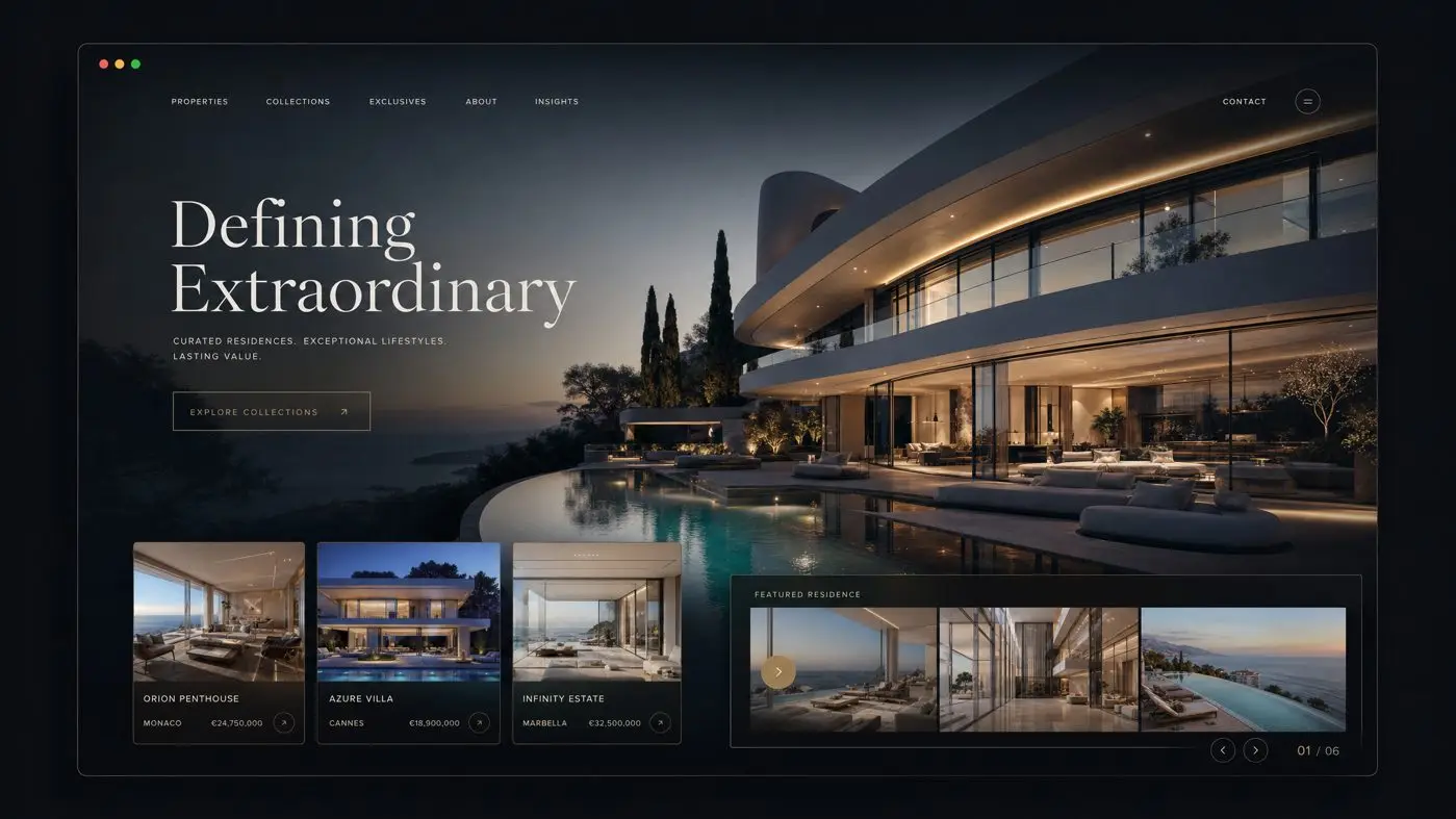 Concept website design for a luxury real estate brand