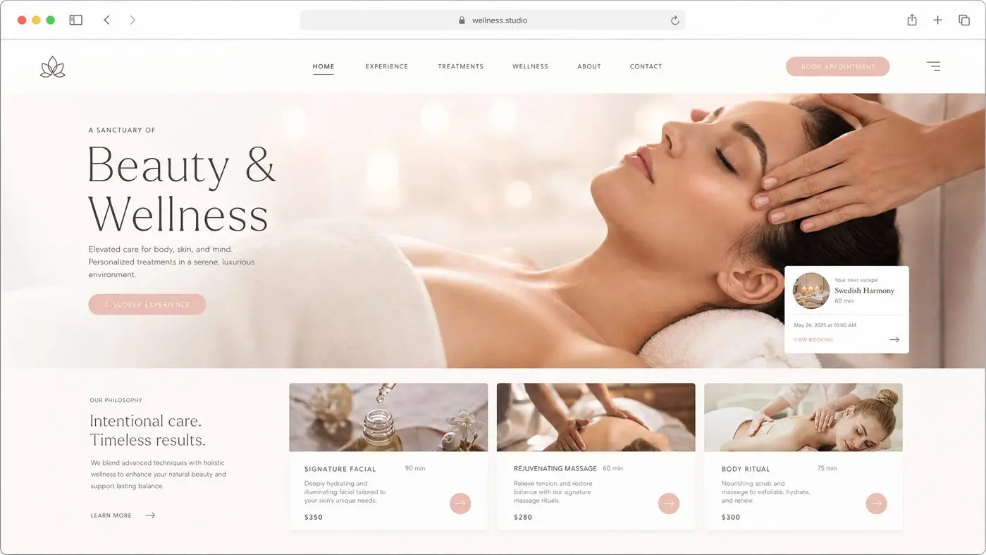 Concept website design for a beauty and wellness studio